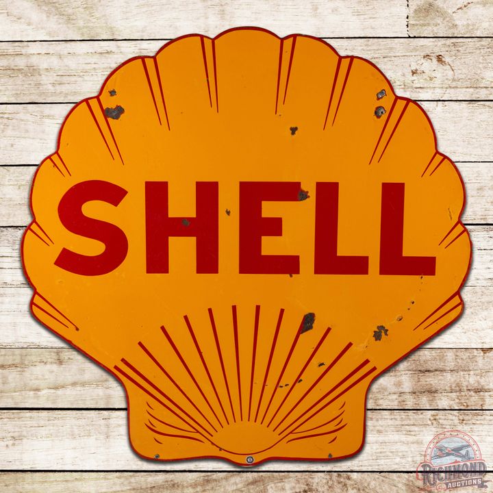 Shell Gasoline 48" Double Sided Porcelain Service Station Sign