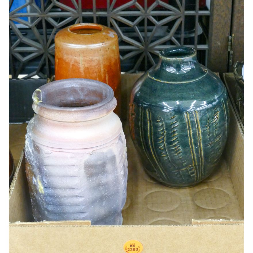 Box 3pc Ed Brannan Assorted Pottery Vases