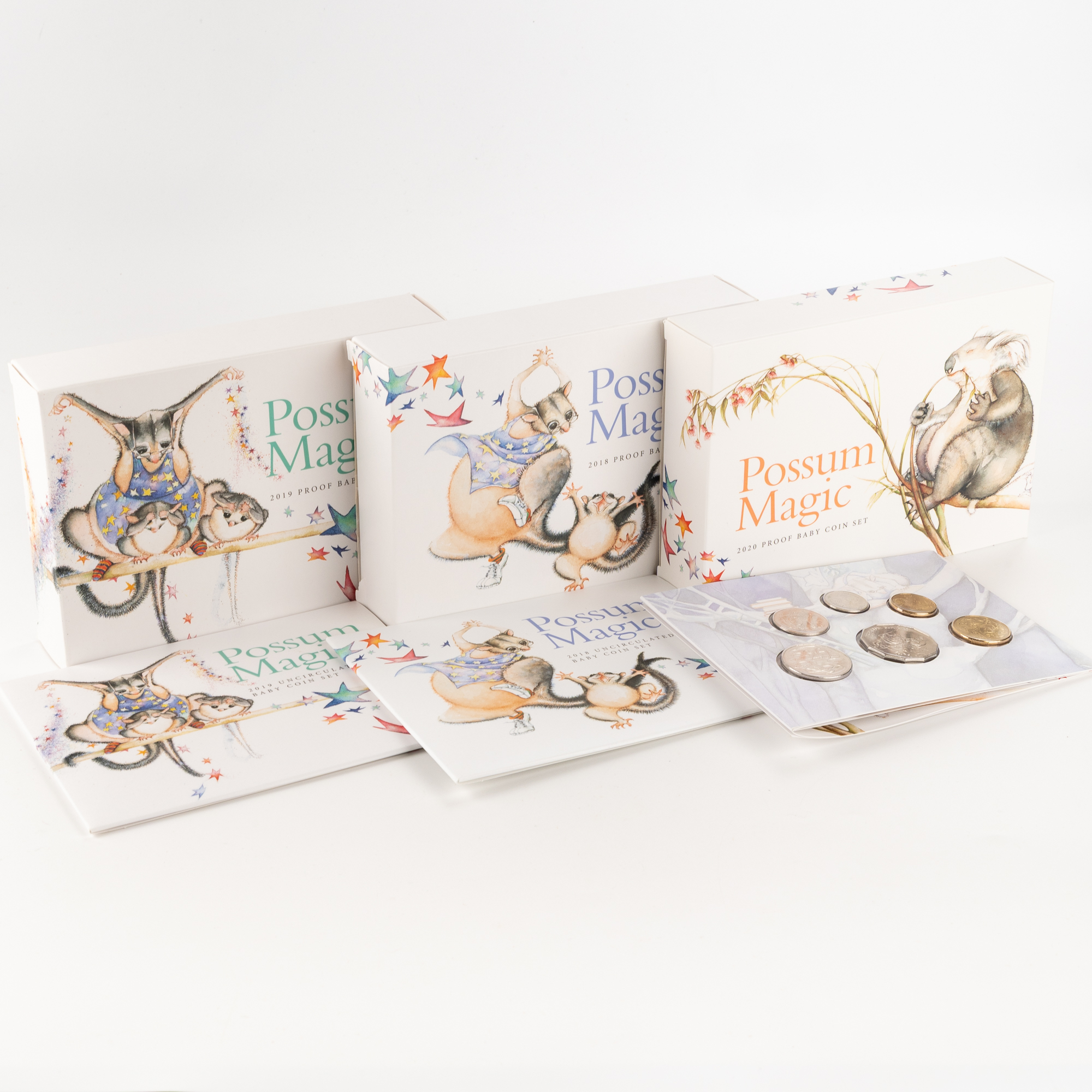 Elizabeth II, RAM- Possum Magic Proof and Uncirculated Baby Set, Five Cents - Two Dollars, 2018 - 2020, UNC