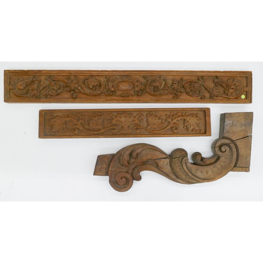3pc Antique Carved Wood Architectural Panels- 36'' to 53''