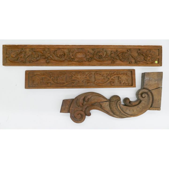 3pc Antique Carved Wood Architectural Panels- 36'' to 53''