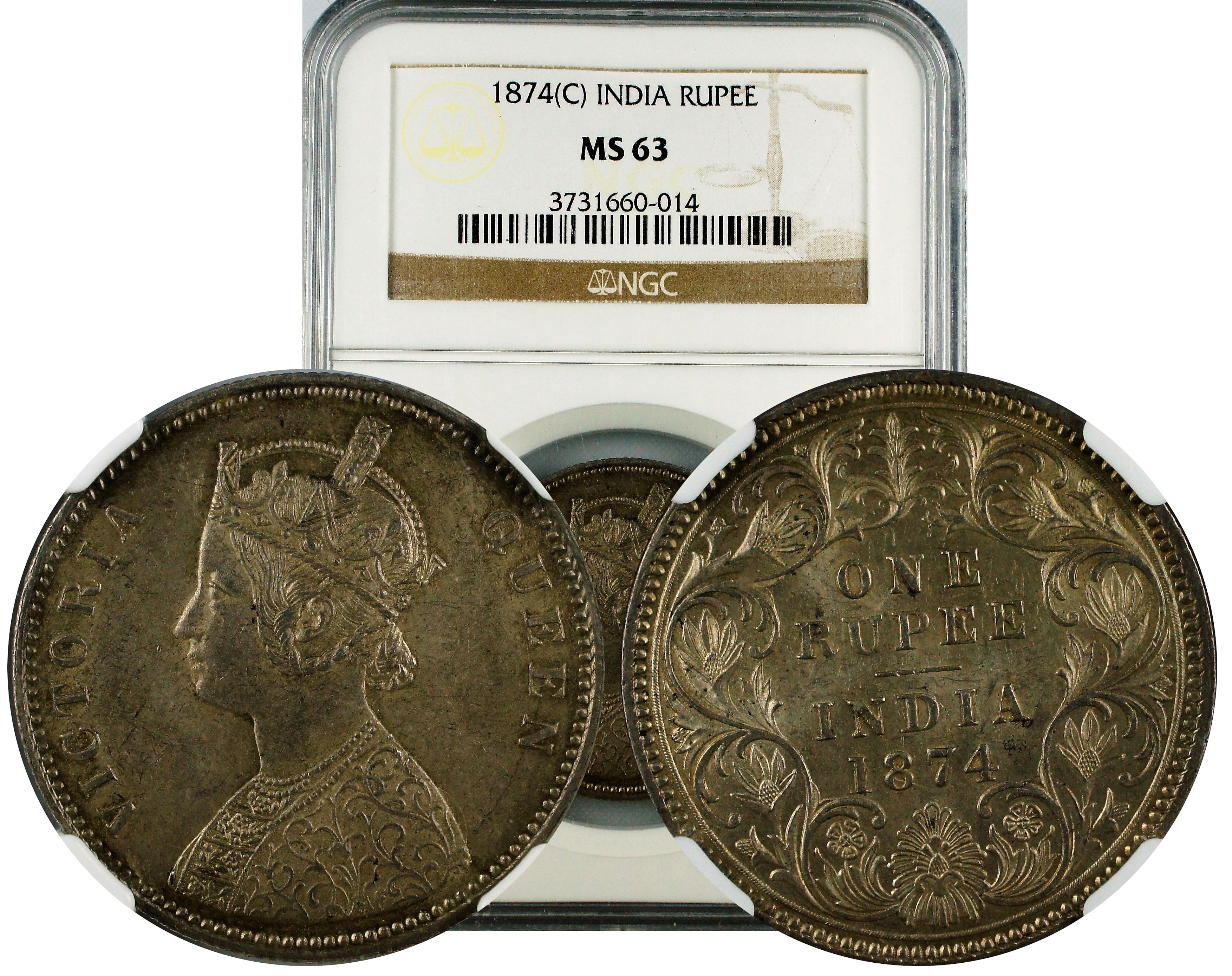 India British 1874 C Rupee NGC MS63