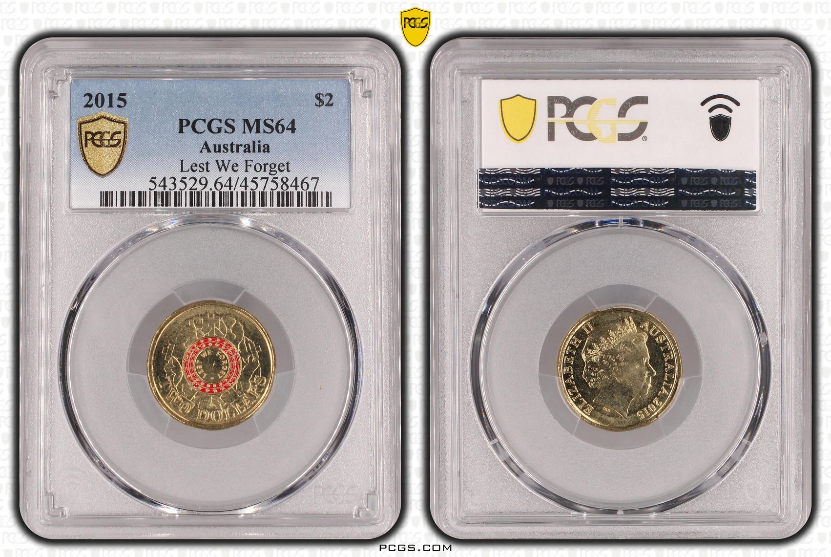 Elizabeth II, Lest We Forget, Two Dollar, 2015, PCGS MS64