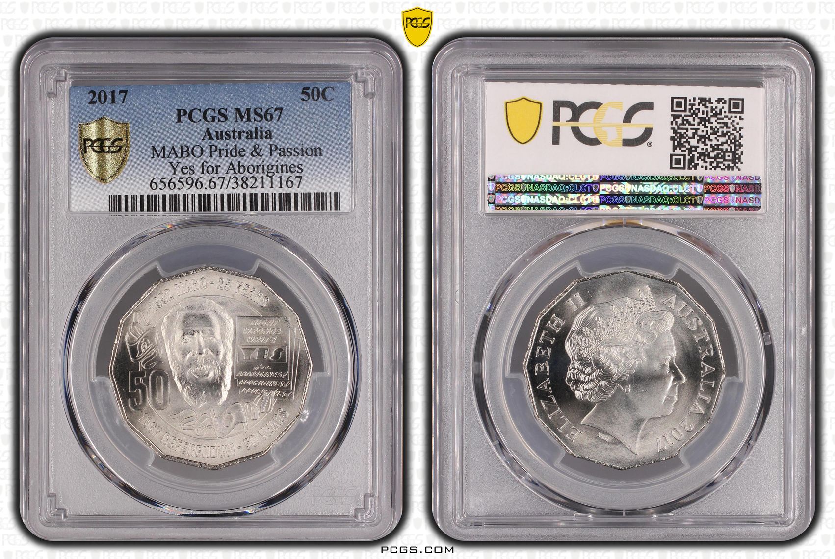 2017 Australia Fifty Cent, 50c MABO Pride & Passion Yes for Aborigines PCGS - MS67 -167