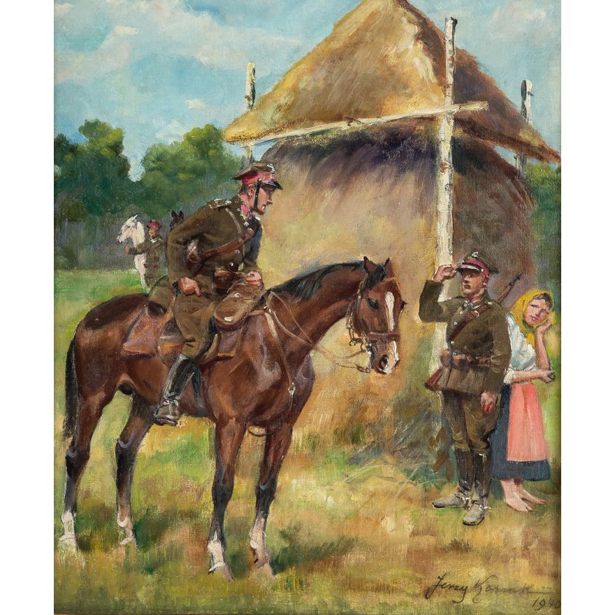 Jerzy Kossak | Raport przy stogu siana, 1940 r.