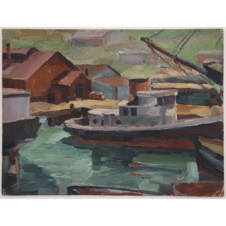 Harry Bonath ''Tugboat'' 1931 Oil on Board 12''x16''