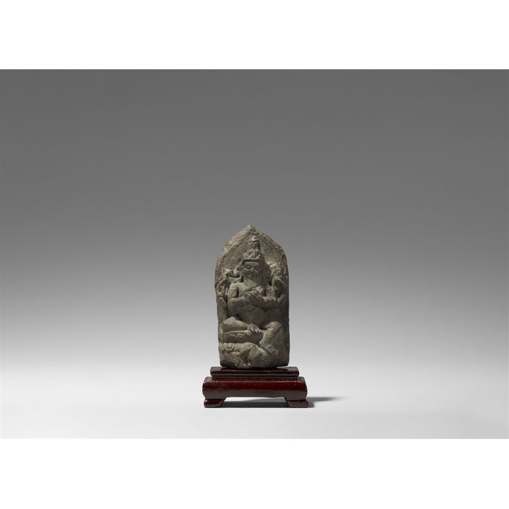 A very small black stone stele of Agni. Eastern India. Probably 12th/13th century