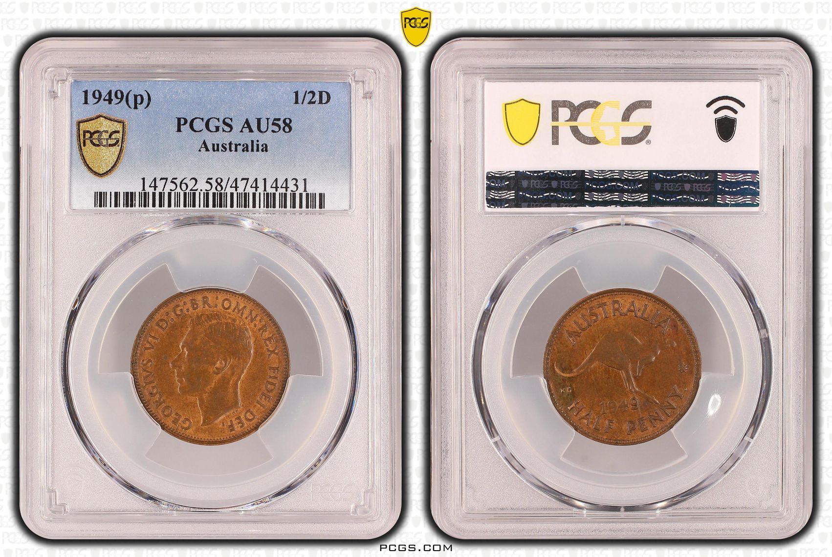 Halfpenny, 1949(p), PCGS AU 58BN