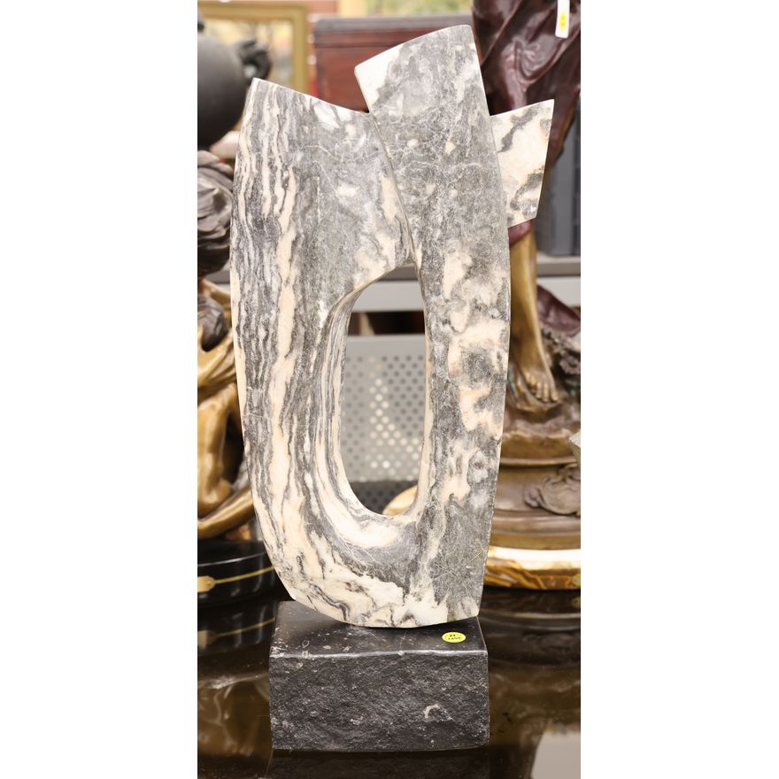 Signed Slaton 1963 Abstract Stone Sculpture on Granite Base 22''