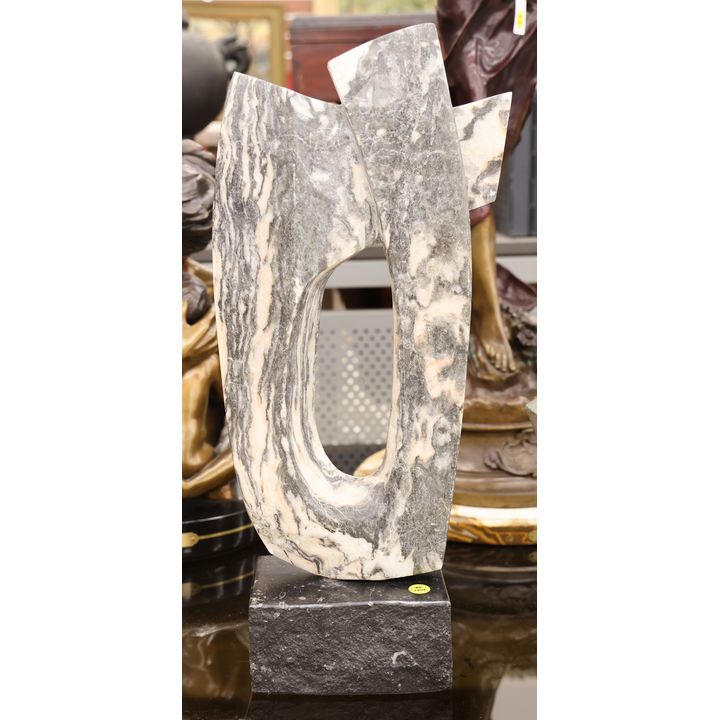 Signed Slaton 1963 Abstract Stone Sculpture on Granite Base 22''