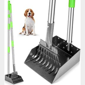 TOOGE POOPER SCOOPER, DOG POOPER SCOOPER LONG HANDLE STAINLESS METAL TRAY AND RAKE FOR LARGE MEDIUM SMALL DOGS HEAVY DUTY (GREEN)
