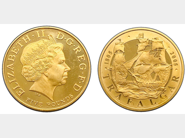 2005 TRAFALGAR FIVE POUND COIN.