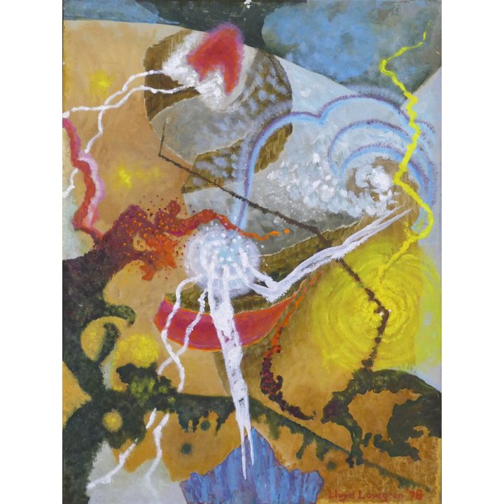 Lloyd Lovegren Abstract Oil on Masonite Painting, 1978.