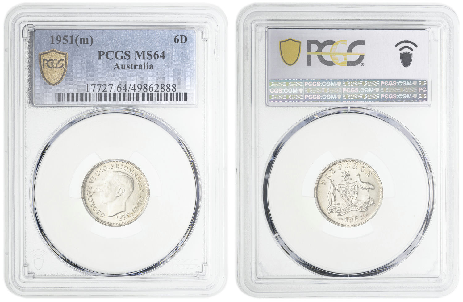 George VI, Sixpence, 1951, PCGS MS64