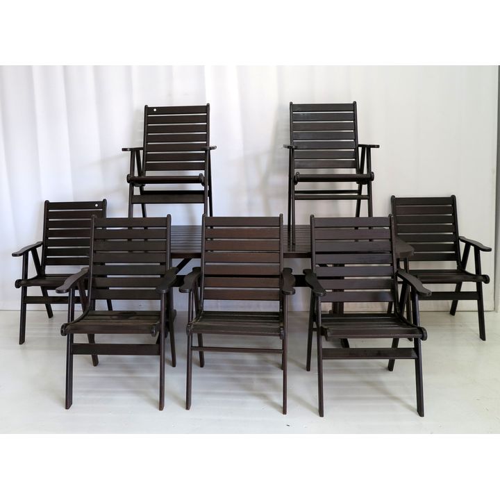 JENSEN JARRAH PATIO TABLE AND SET OF 7 CHAIRS