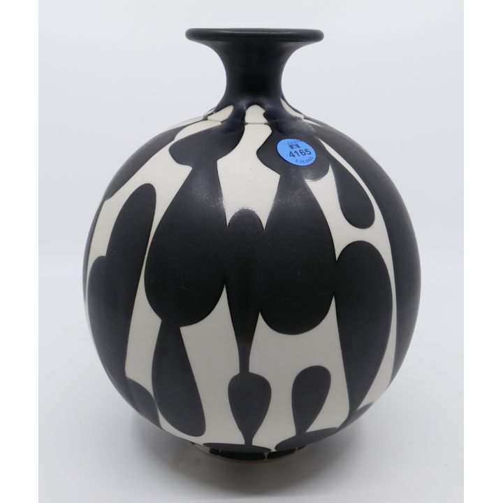 Sam Scott Black & White Porcelain Bottleneck Vase- 9.5''