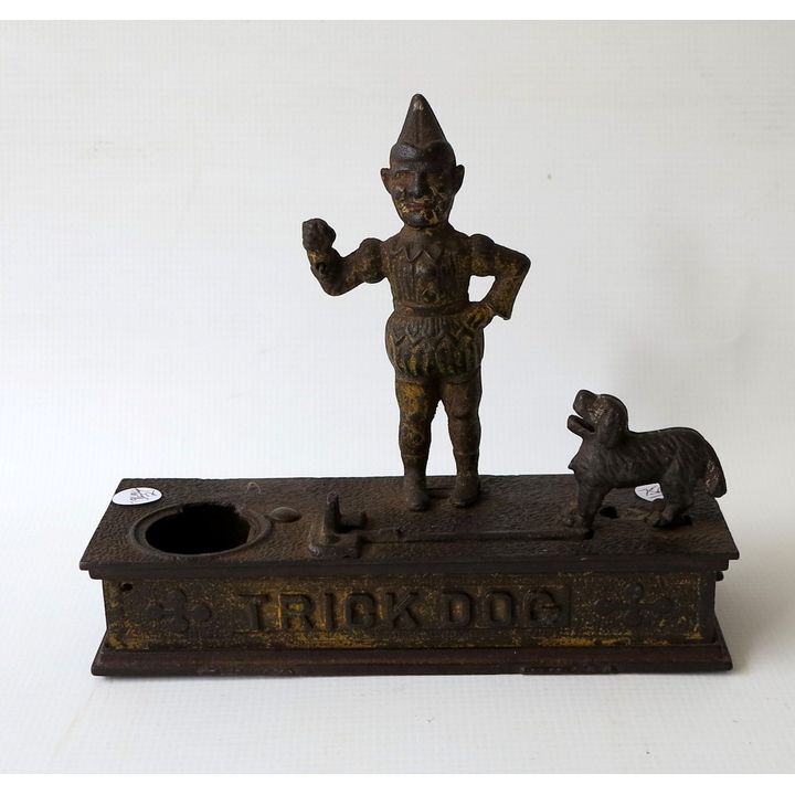 VINTAGE TRICKDOG CAST IRON MONEY BOX missing pieces