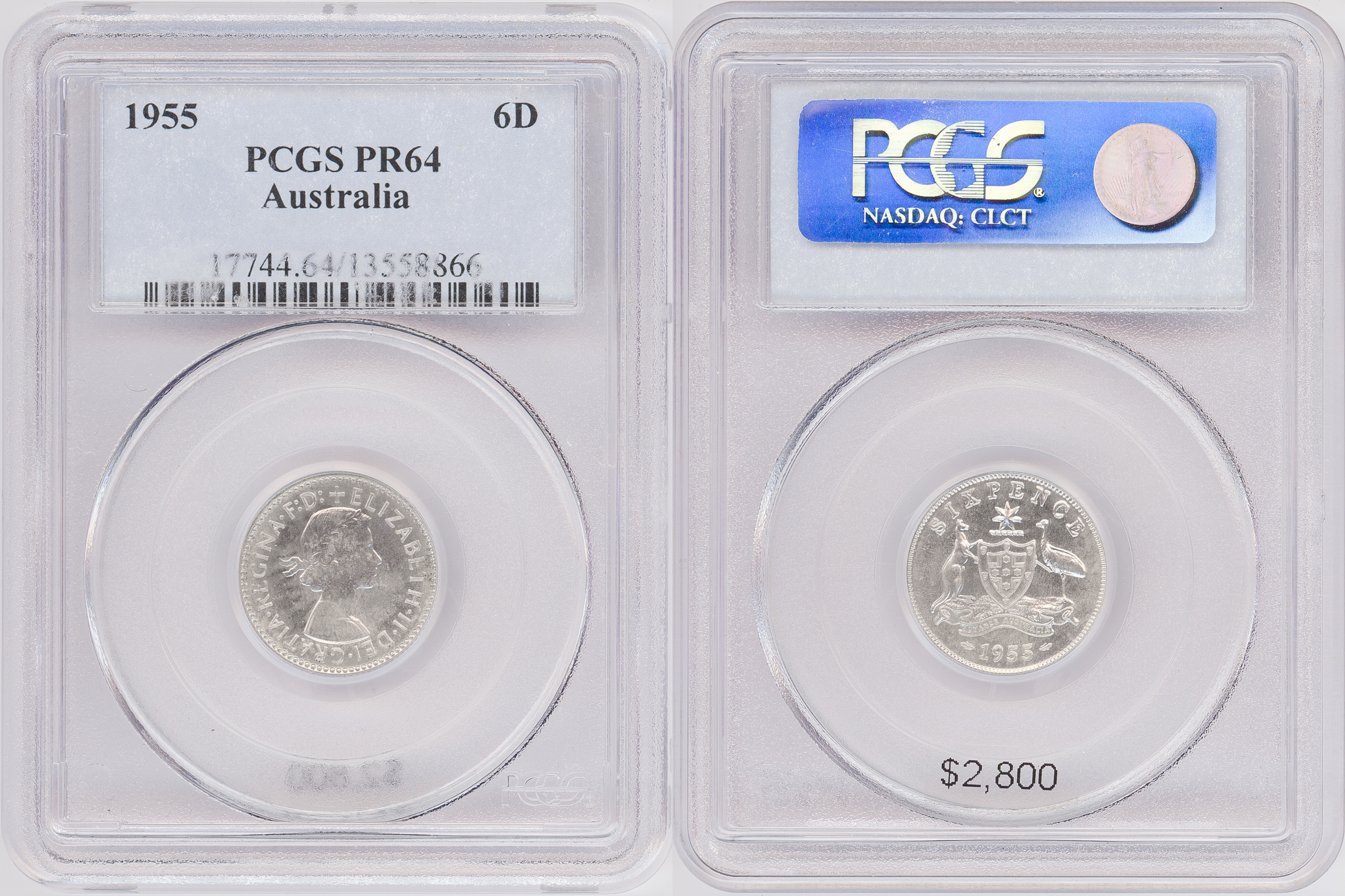 Elizabeth II, Sixpence, 1955, PCGS PR64