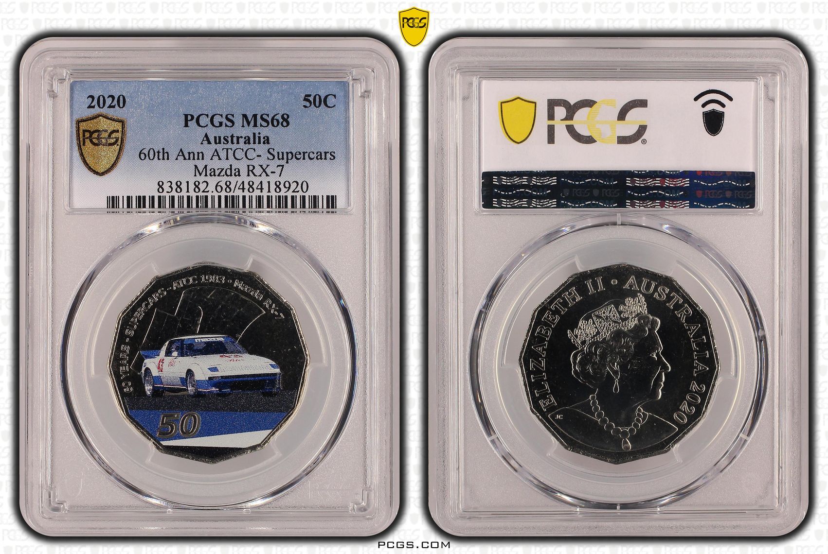 60th Ann ATCC- Supercars Mazda RX-7 , Fifty Cent, 2020, PCGS MS68