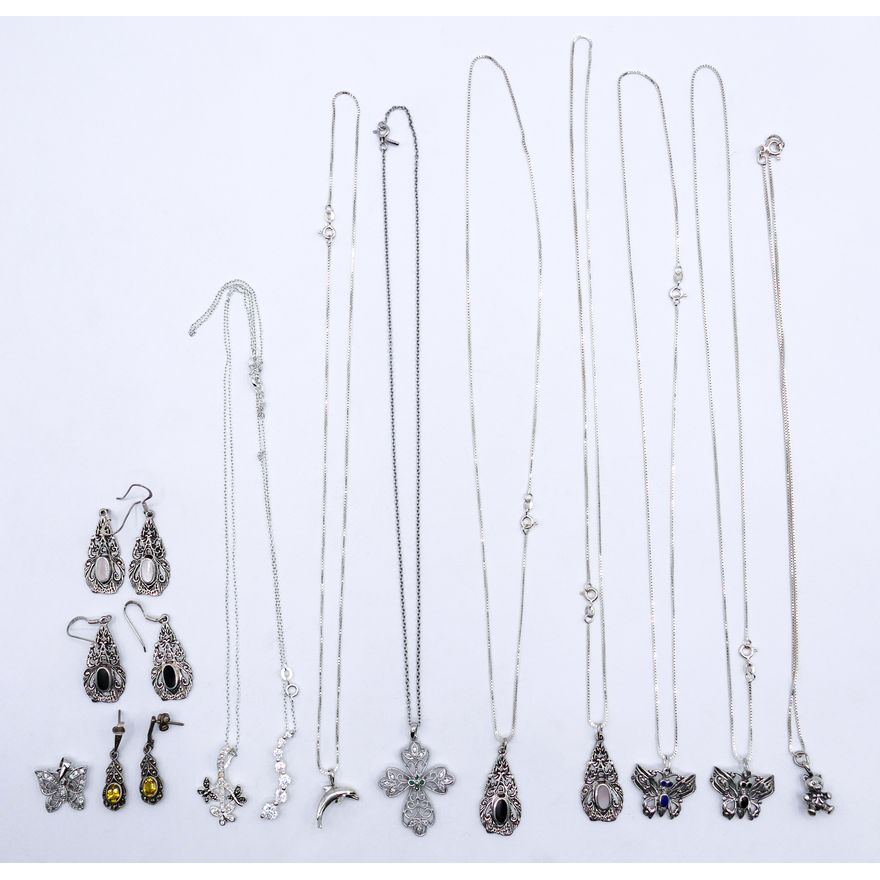 Box Sterling Butterfly Pendant Necklaces etc. - 60 Grams TW
