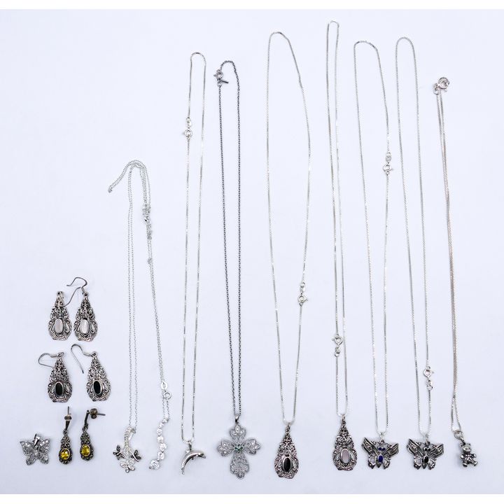 Box Sterling Butterfly Pendant Necklaces etc. - 60 Grams TW
