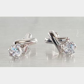 9CT WHITE GOLD CRISS CROSS EARRINGS WITH LARGE CUBICS - 51929/1311