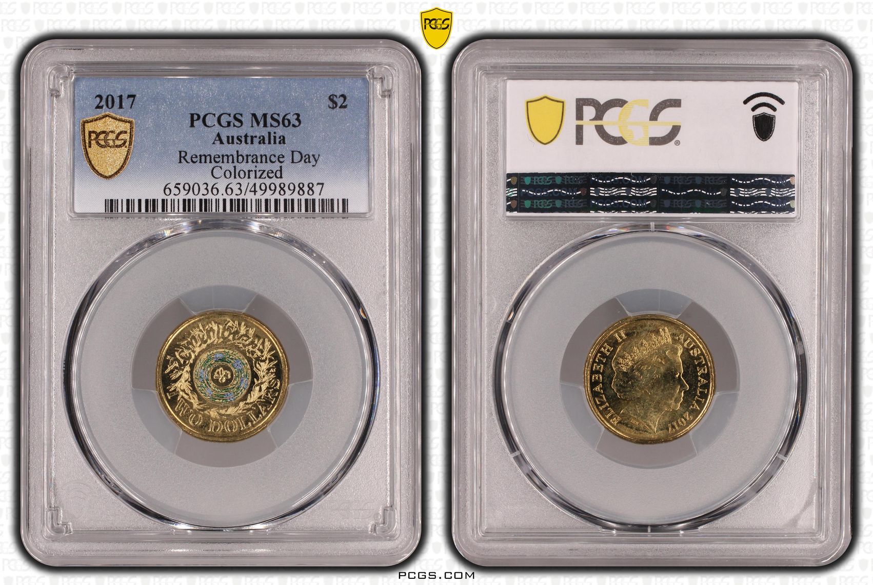Remembrance Day Colourised, Two Dollar, 2017, PCGS MS63