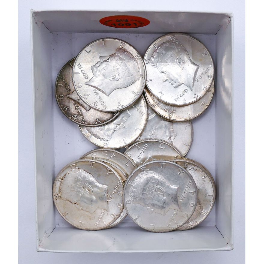 Box 14pc US 1964 Kennedy Silver Half Dollars