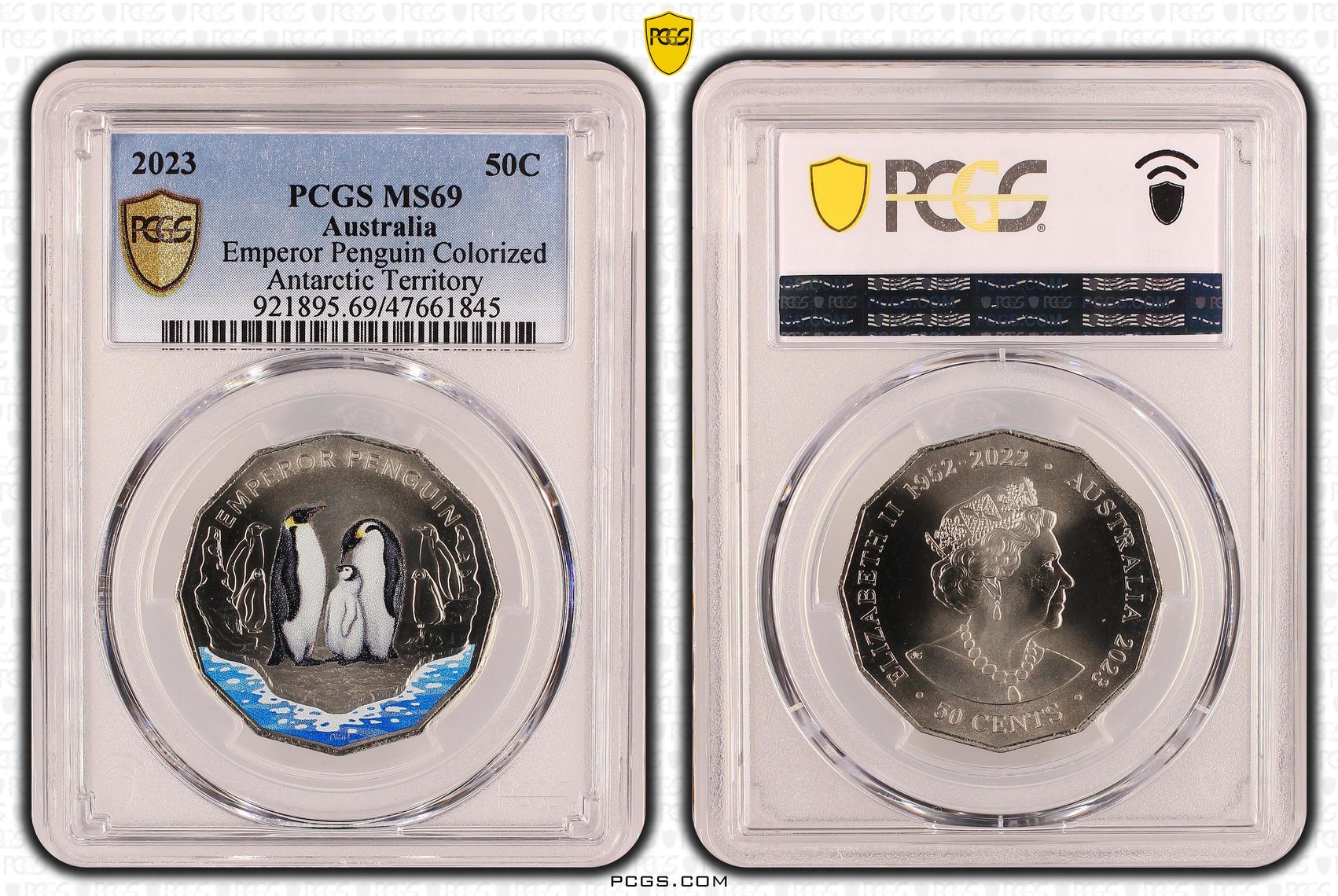 Emperor Penguin Colorized , Fifty Cent, 2023, PCGS MS69