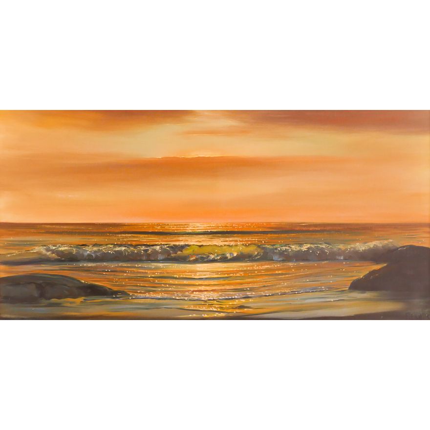 Violet K. Parkhurst (1921-2008) Coastal Scene Oil on Canvas Painting. Framed Measurements 32x56''