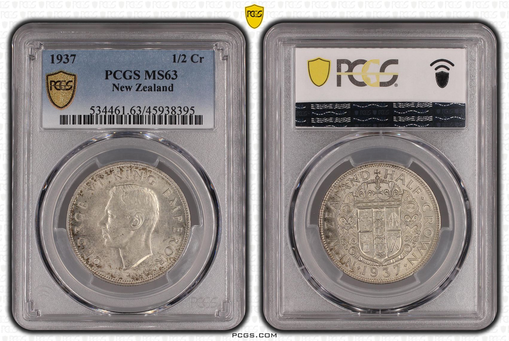 1937 New Zealand 1/2 Crown PCGS - MS63 -395