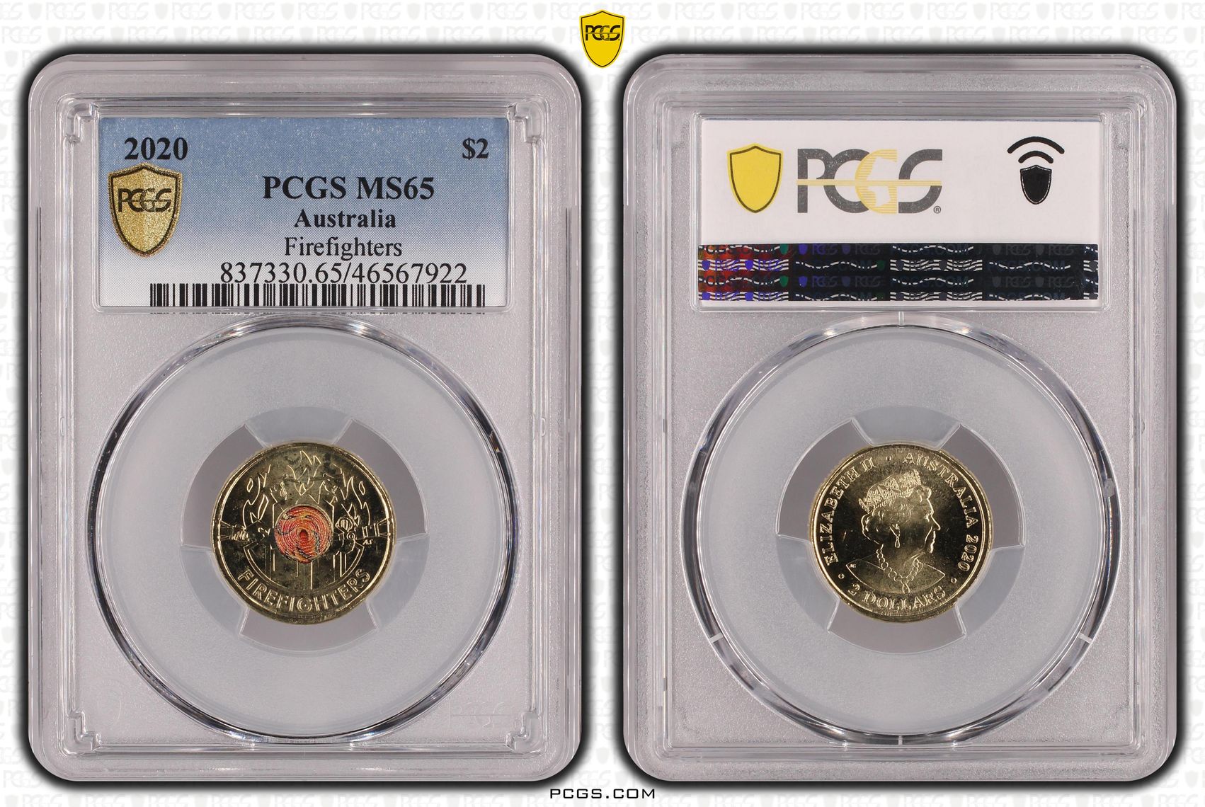 Firefighters Colourised, Two Dollar, 2020, PCGS MS65