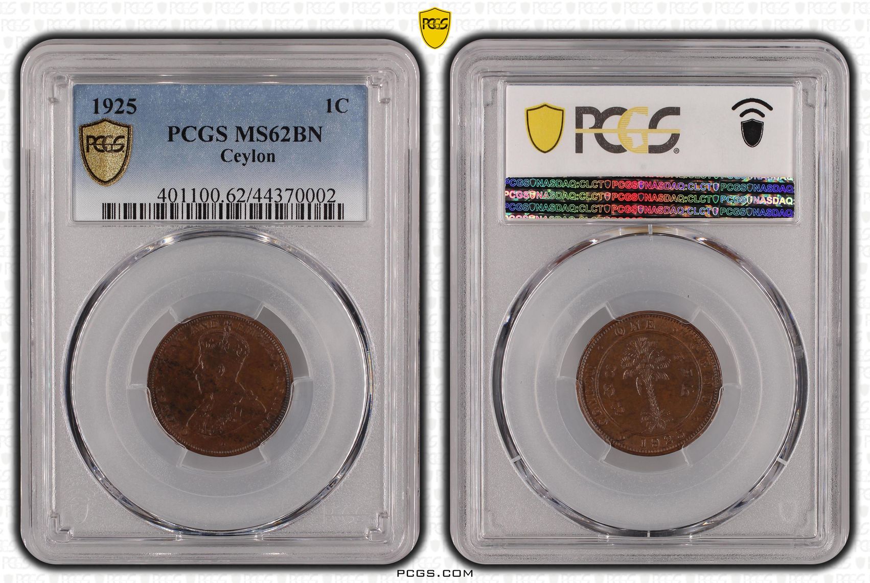 Ceylon, One Cent, 1925, PCGS MS62BN
