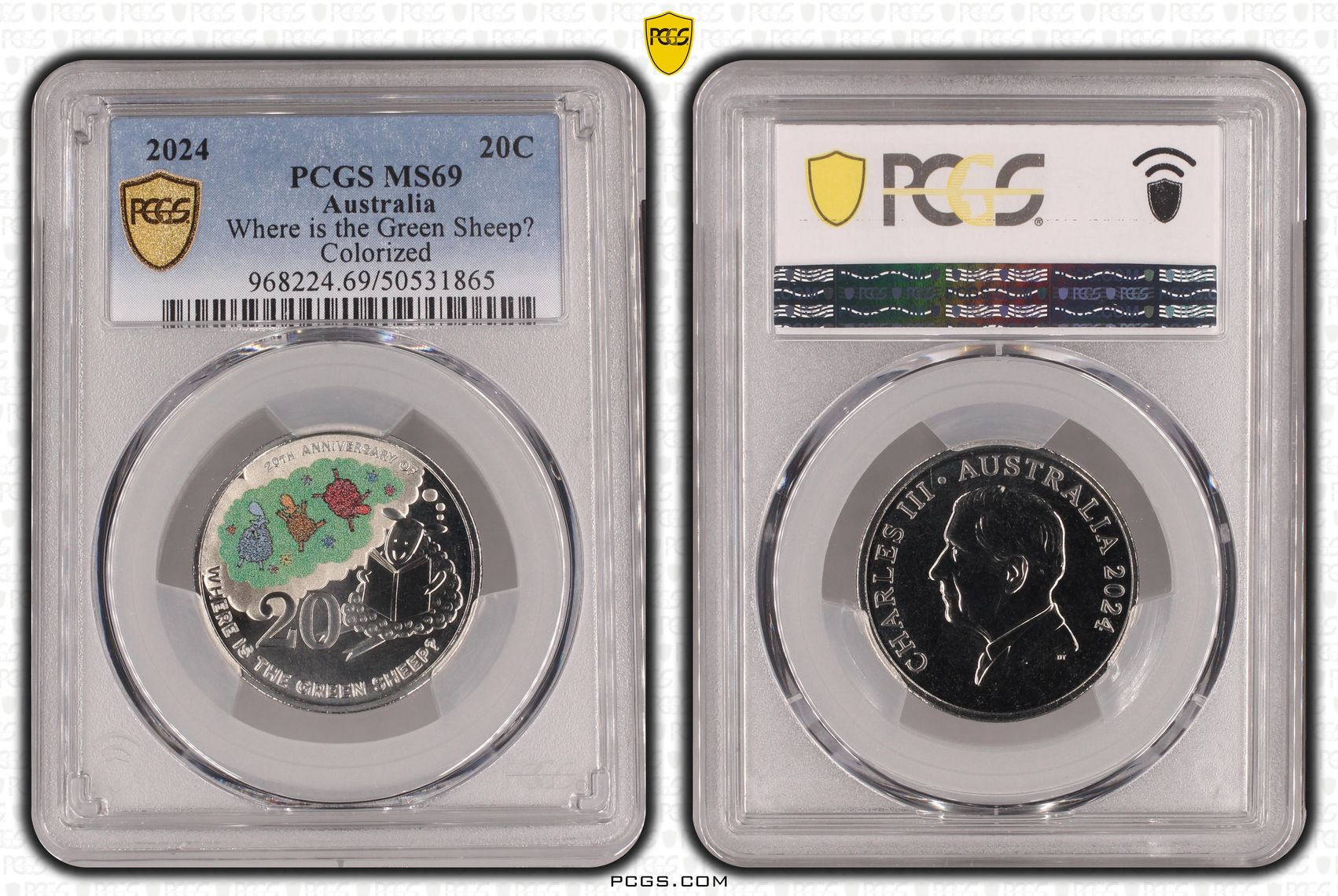 Where is the Green Sheep? Colorized, Twenty Cent, 2024, PCGS MS69