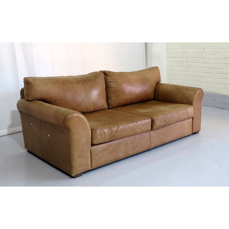 TAN LEATHER UPHOLSTERED SOFA