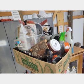 Lg. assortment of aquarium supplies, animal food and soil, bedding