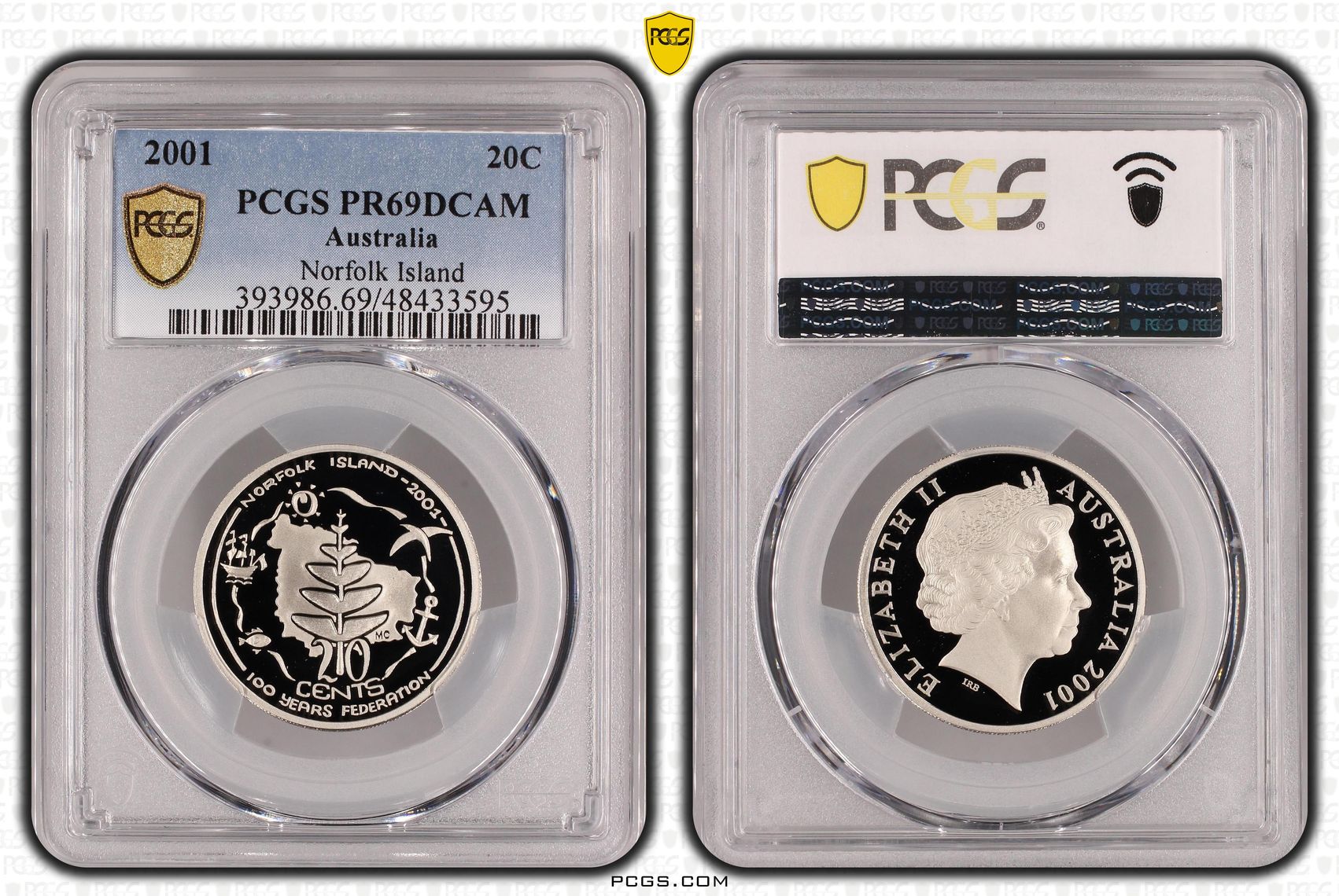 Elizabeth II, Norfolk Island, Twenty Cent, 2001, PCGS PR69DCAM