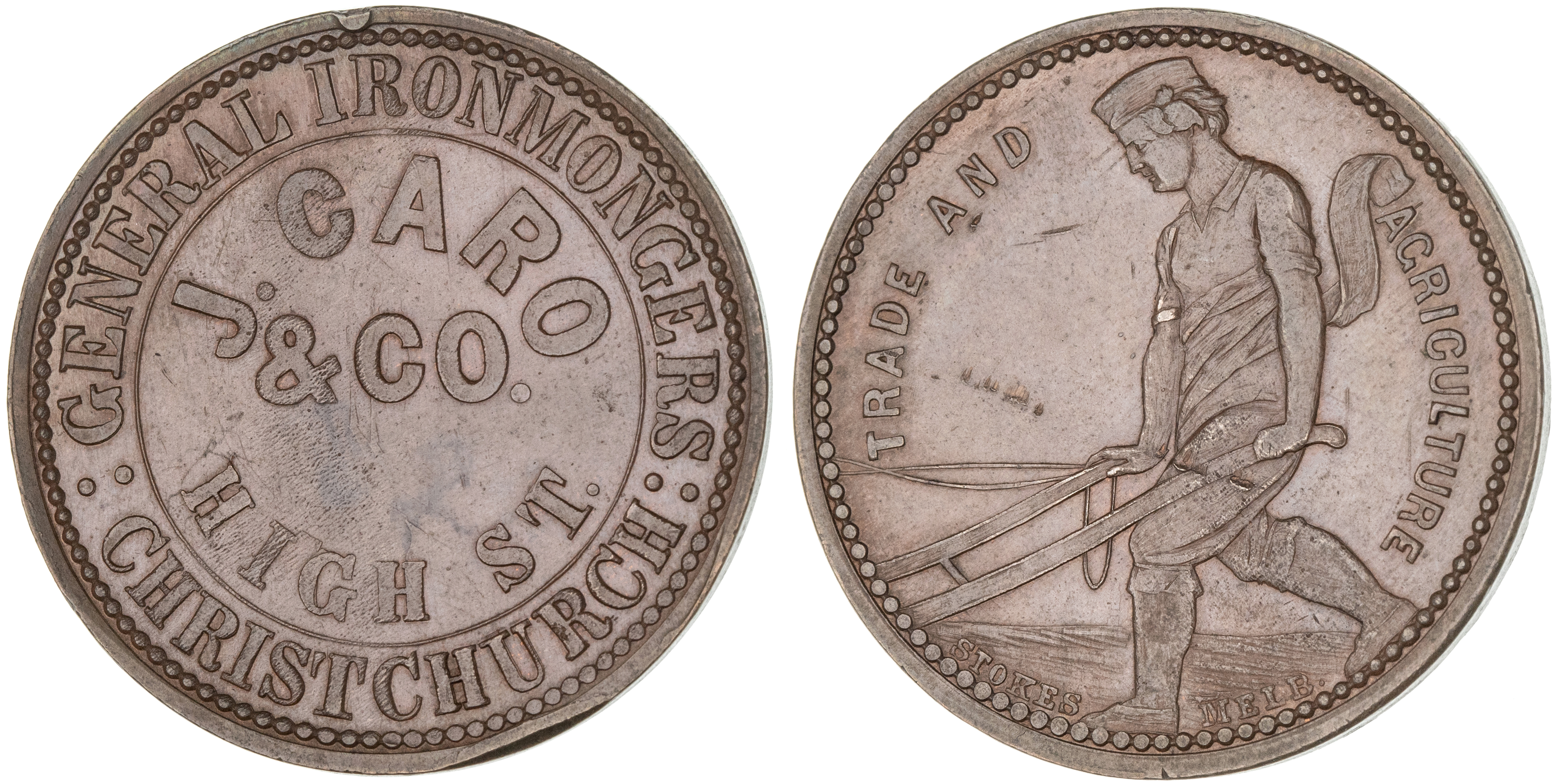 Christchurch, New Zealand, J. Caro & Co., Penny, VF