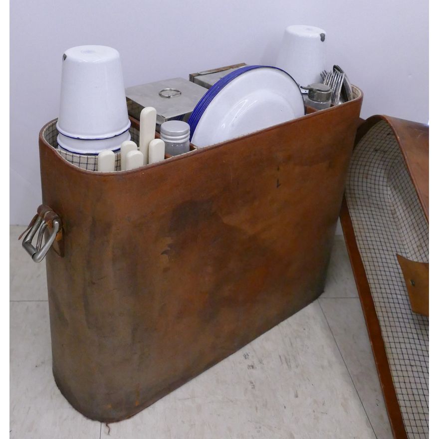 Antique Picnic Set in Leather Case- 16x18''