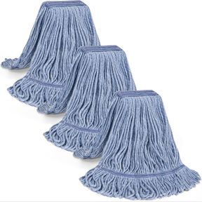 3 PACK HEAVY DUTY COMMERCIAL MOP HEAD REPLACEMENT, WET INDUSTRIAL COTTON LOOPED END STRING CLEANING MOP HEAD REFILL,HIGHLY ABSORBE