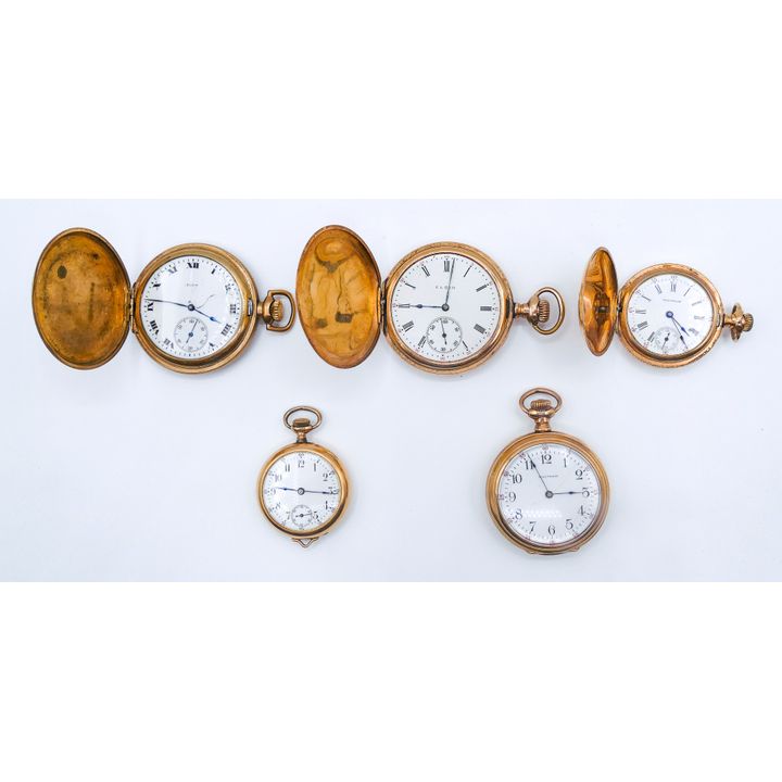 Box 5pc Antique Gold Filled Pocket Watches