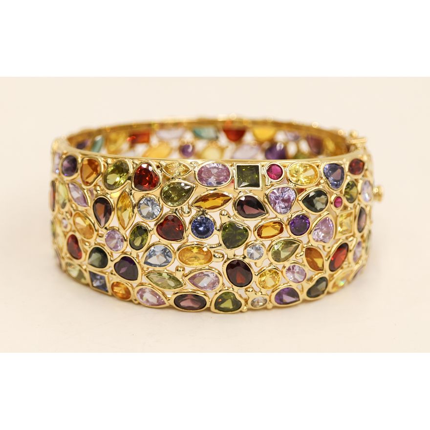 Mosaico Italian 18k Multi Gemstone Cuff Bracelet