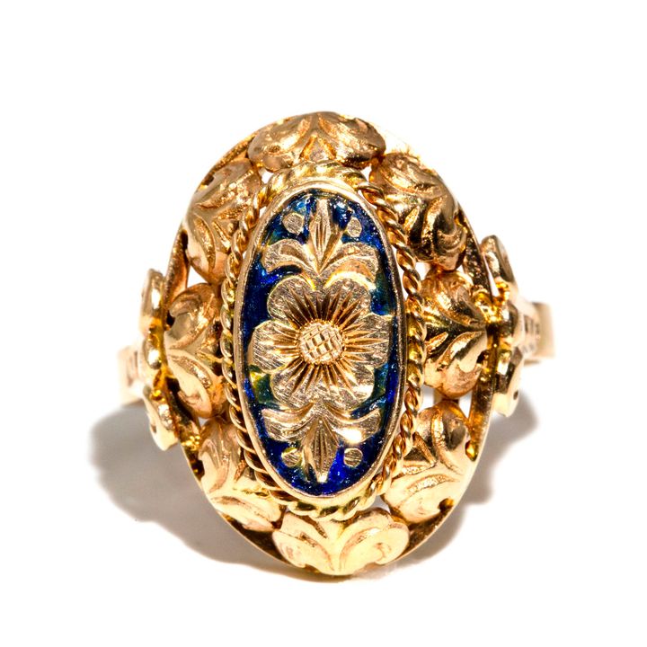 Antique Enamelled Ring 14 Carat Gold,