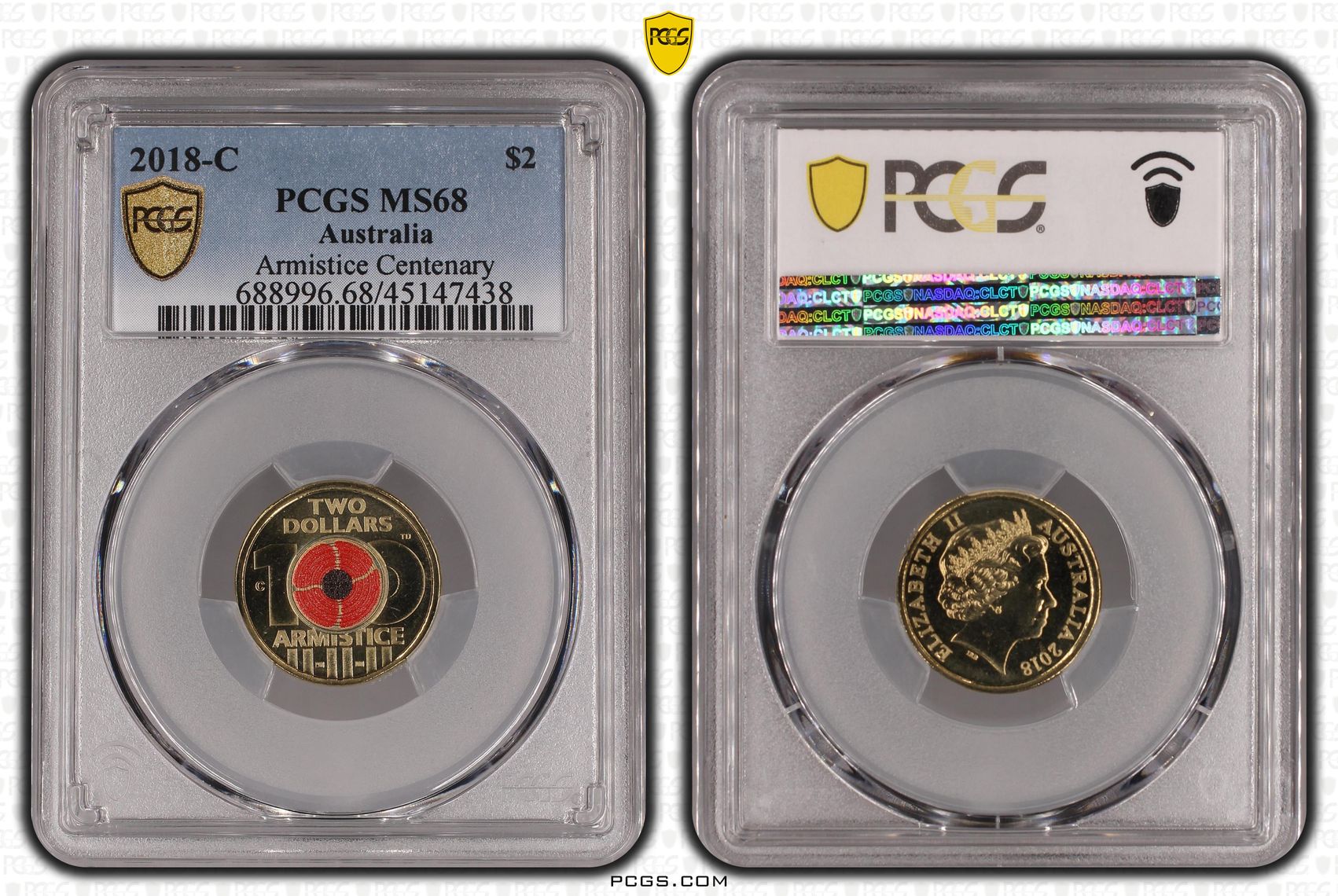 2018-C Australia Two Dollar, $2 Armistice Centenary PCGS - MS68 -438