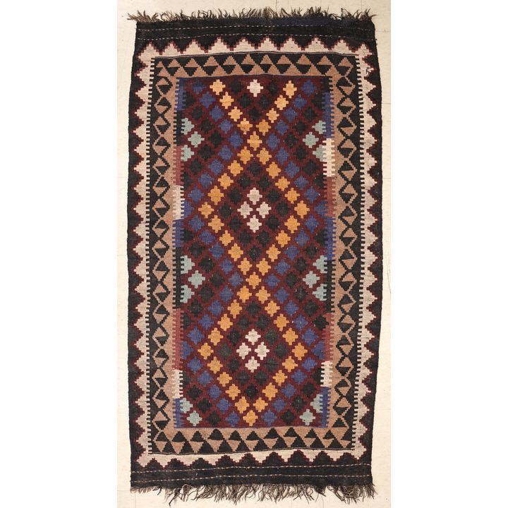 Old Afghan Kilim Three Diamond Rug 3'x6'