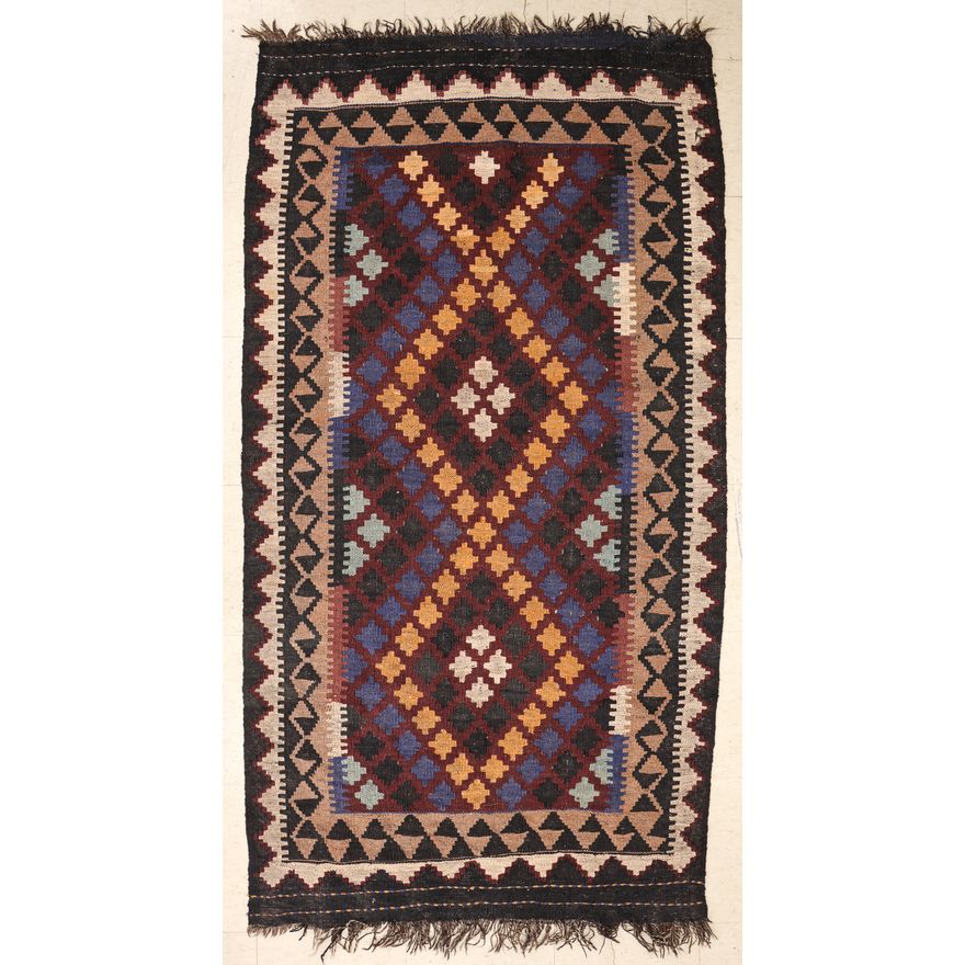 Old Afghan Kilim Three Diamond Rug 3'x6'
