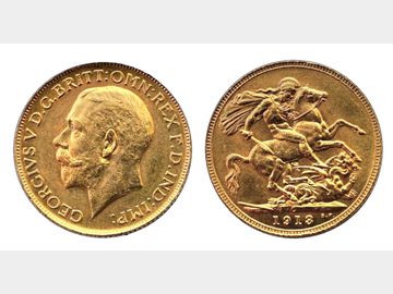 1913 GEORGE V CANADA GOLD SOVEREIGN R4 RARE