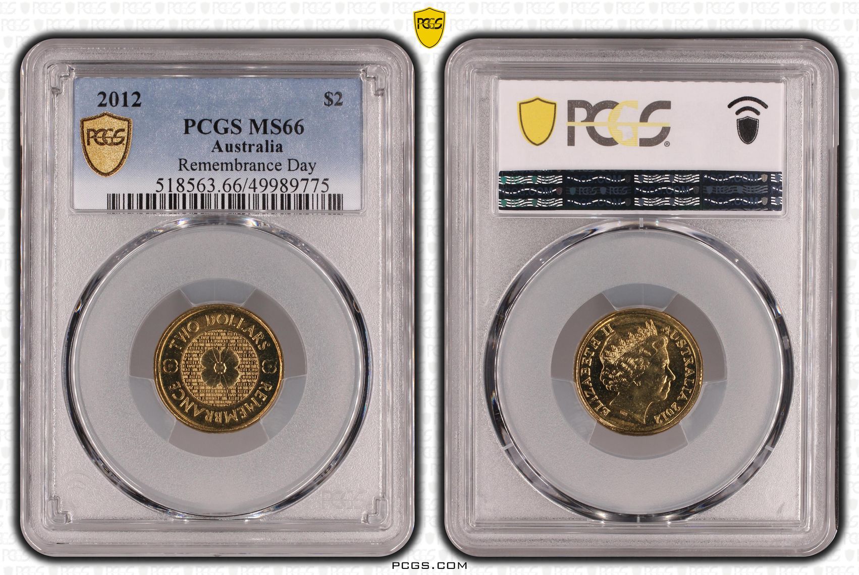 Remembrance Day, Two Dollar, 2012, PCGS MS66