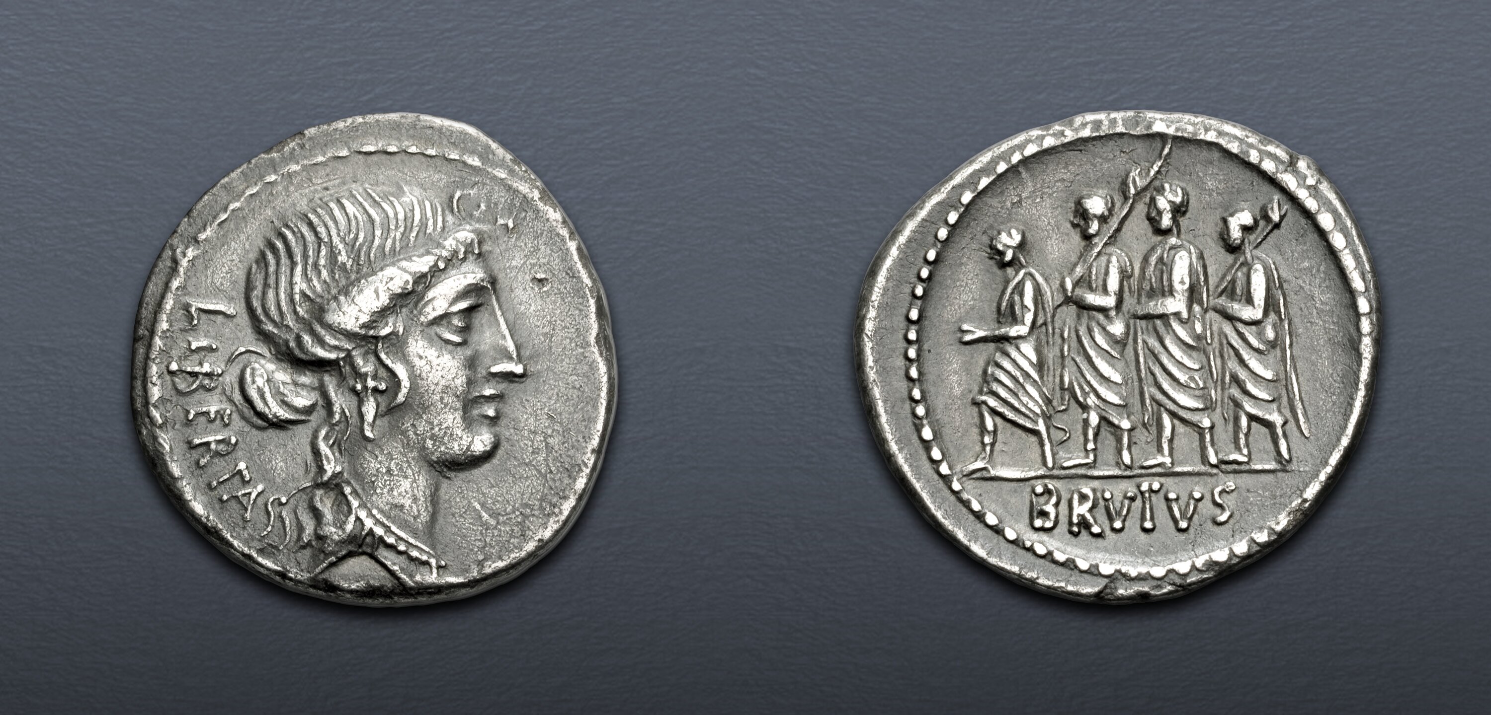 Q. Servilius Caepio (M. Junius) Brutus. 54 BC. AR Denarius (19mm, 3.81 ...