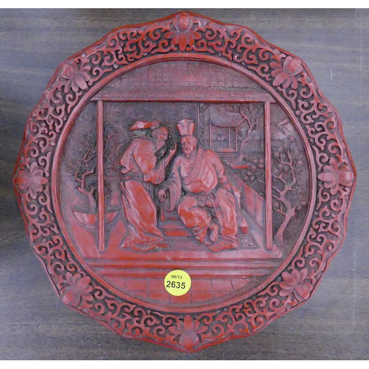 Chinese Cinnabar Style Plate- 9.5''